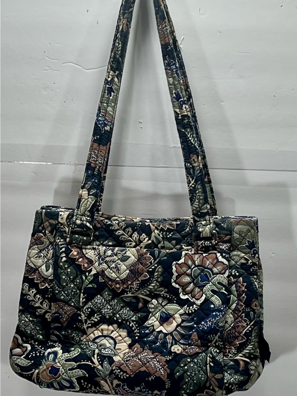 Vera Bradley Quilted Floral Tote Bag in Navy and Green with matching billfold